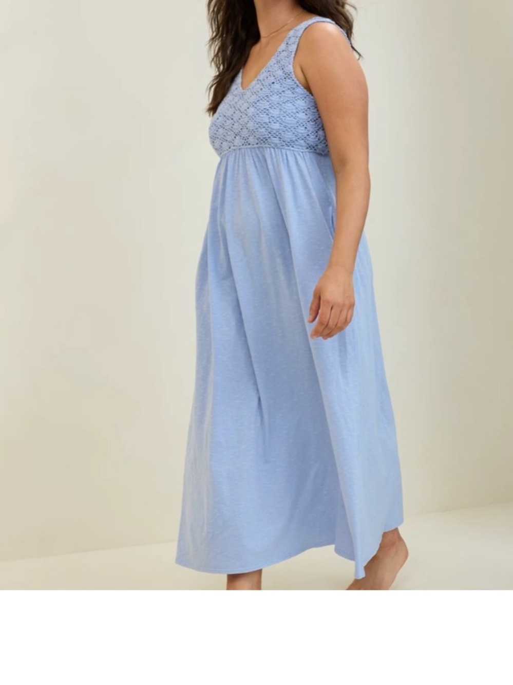 Aerie Dress Womens XL Blue Crochet Bodice Maxi Sundress Scoop Neck Pockets Beach